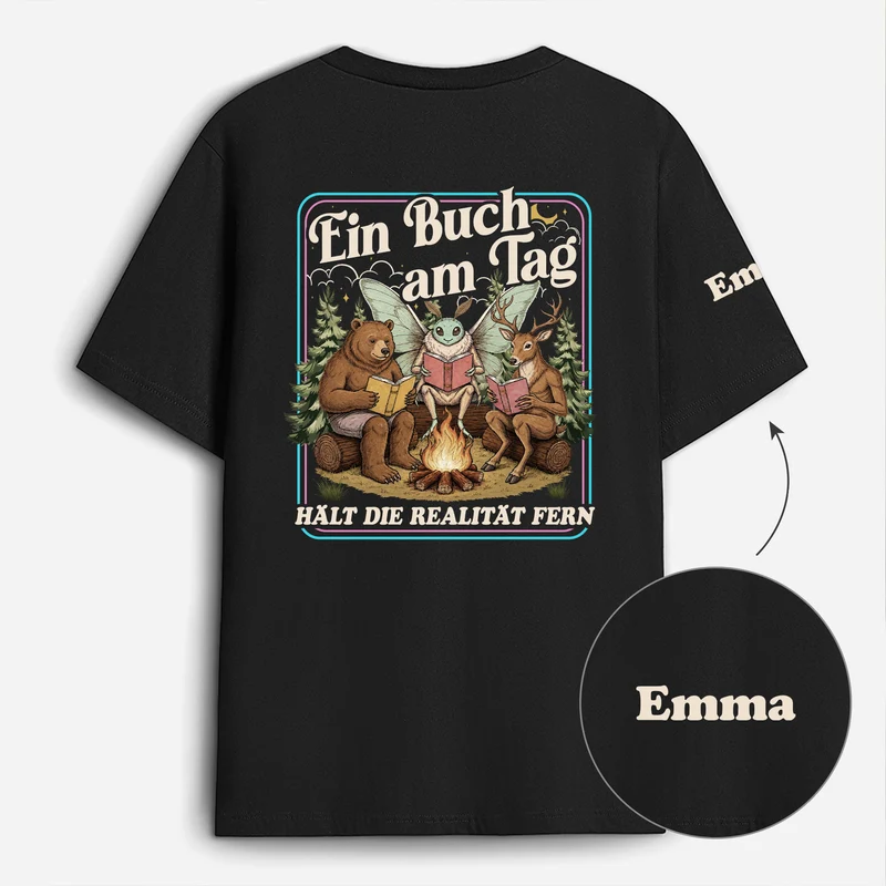 Ein Buch Am Tag Hält Die Realität Fern - Personalisierte Geschenke Für Leseratten | T-Shirt Mit Rücken- Und Ärmelprint Lustig