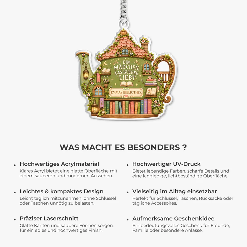 Ein Mädchen Das Bücher Liebt - Personalisierte Geschenke Für Leseratten Frauen Männer | Acryl Schlüsselanhänger Blumen
