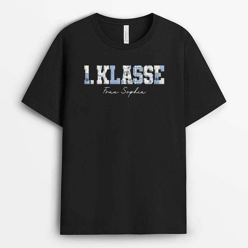 1 Klasse Grundschule - Personalisiertes Geschenk Lehrer | T Shirt Patchwork Schwarz