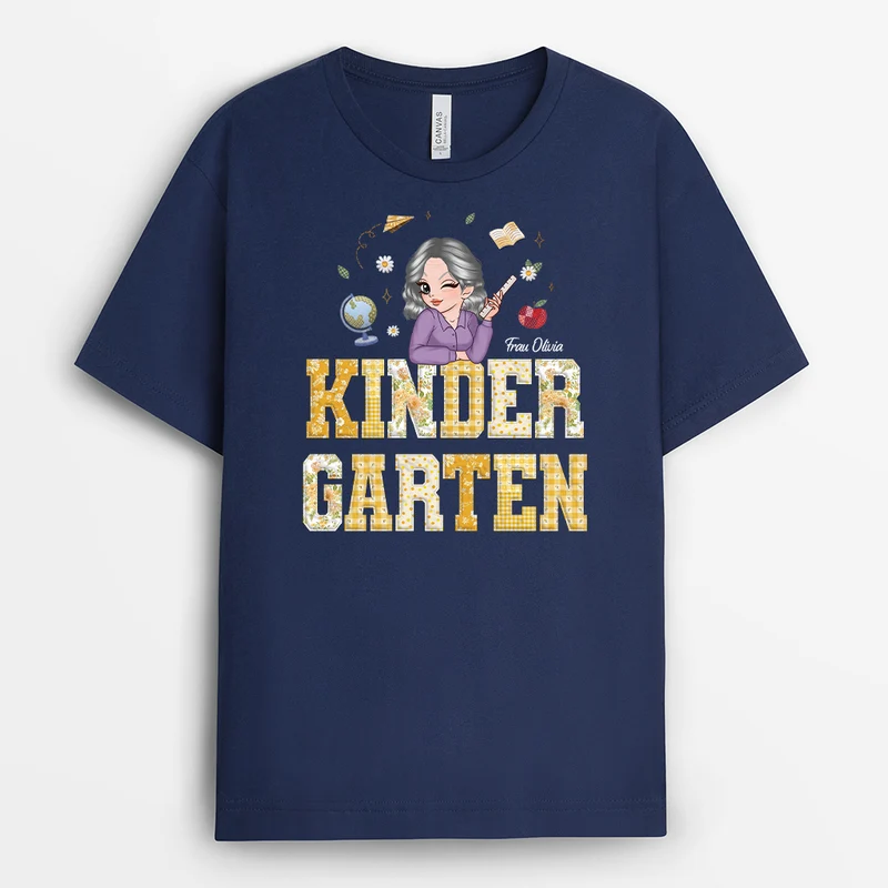 1 Klasse Grundschule - Personalisiertes Geschenk | Patchwork Lehrer T Shirt Schwarz