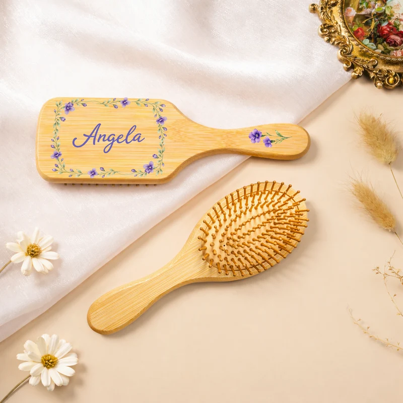 Name + Blumen - Personalisierte Geschenke Für Frauen | Bambus Haarbürste
