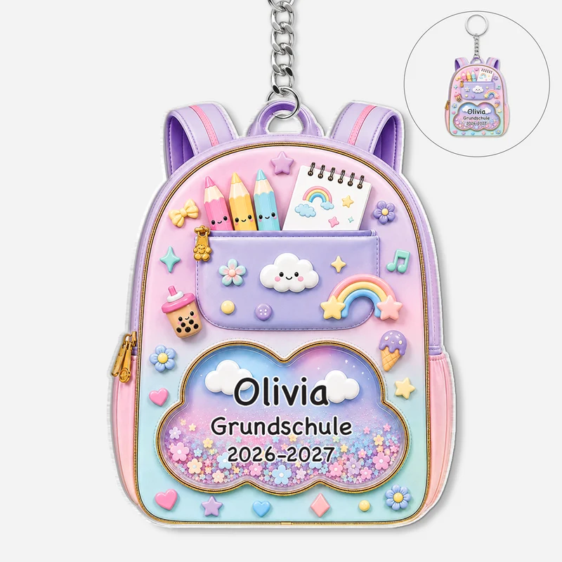 Rucksack Schule Kinder - Personalisiertes Geschenk | Acryl Schlüsselanhänger Schulstart