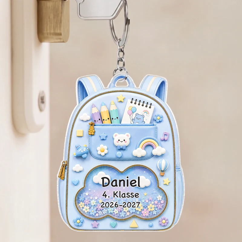 Rucksack Schule Kinder - Personalisiertes Geschenk | Acryl Schlüsselanhänger Schulstart