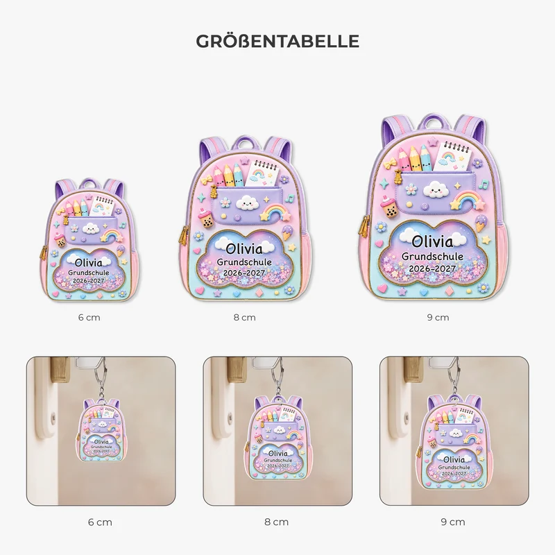 Rucksack Schule Kinder - Personalisiertes Geschenk | Acryl Schlüsselanhänger Schulstart