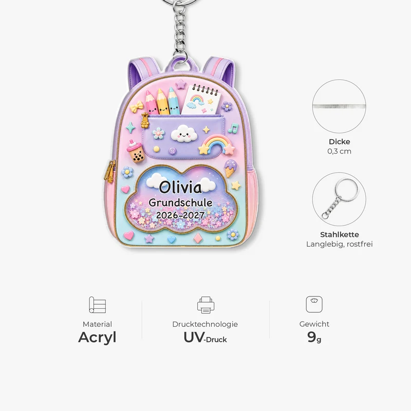 Rucksack Schule Kinder - Personalisiertes Geschenk | Acryl Schlüsselanhänger Schulstart