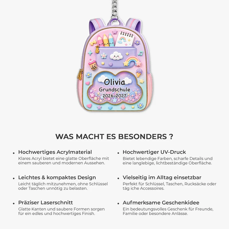 Rucksack Schule Kinder - Personalisiertes Geschenk | Acryl Schlüsselanhänger Schulstart