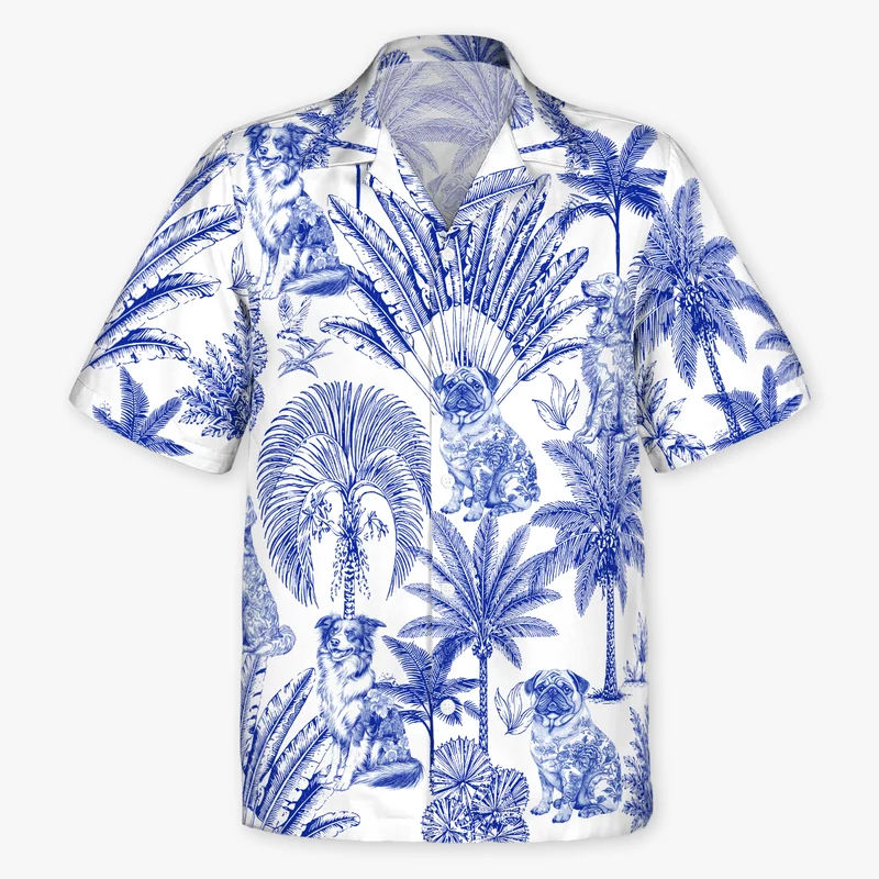 Hunde Und Tropical - Personalisiertes Geschenk | Hawaiihemd Toile De Jouy