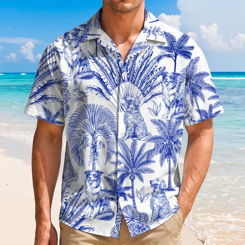 Hunde Und Tropical - Personalisiertes Geschenk | Hawaiihemd Toile De Jouy