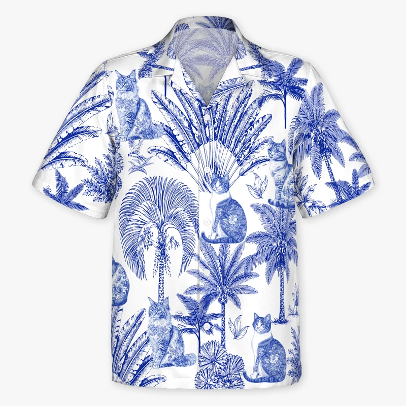 Katzen Und Tropical - Personalisiertes Geschenk | Hawaiihemd Toile De Jouy