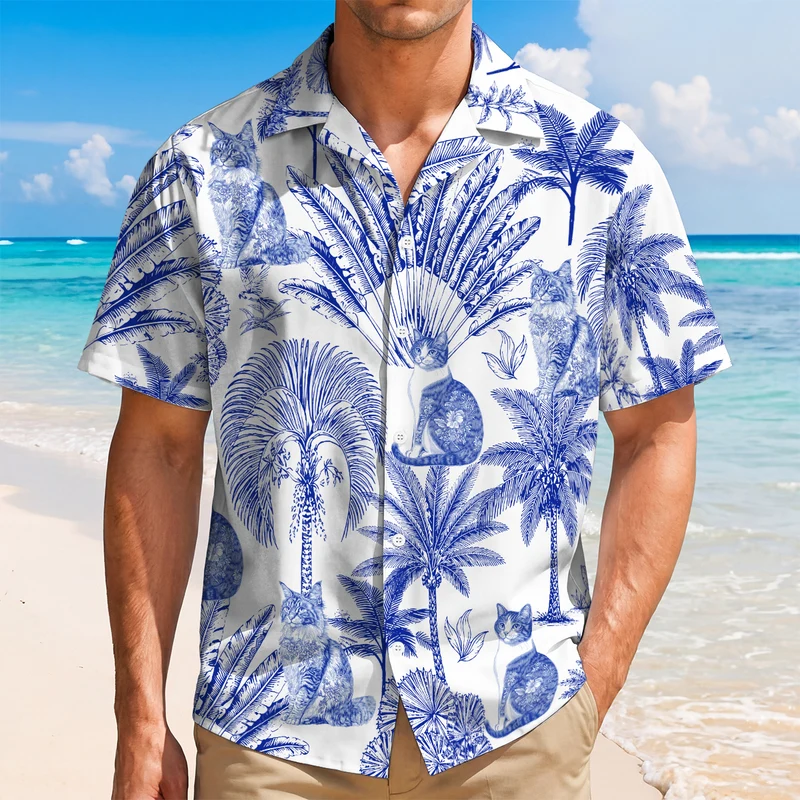 Katzen Und Tropical - Personalisiertes Geschenk | Hawaiihemd Toile De Jouy