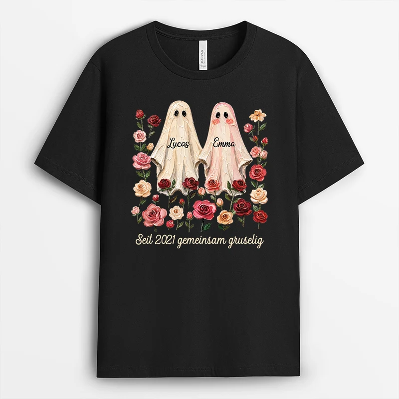[3D-Optik] Spooky Cutie Halloween - Personalisiertes Geschenk | Partner T Shirt Impasto-Stil