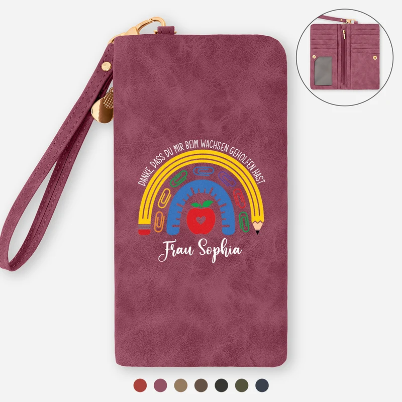 Danke Dass Du Uns Beim Wachsen Geholfen Hast - Personalisiertes Geschenk | Wristlet Geldbörse Danke Lehrerin Text