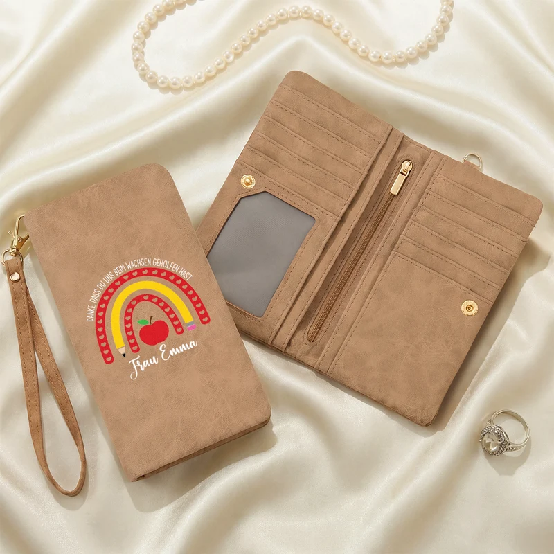 Danke Dass Du Uns Beim Wachsen Geholfen Hast - Personalisiertes Geschenk | Wristlet Geldbörse Danke Lehrerin Text