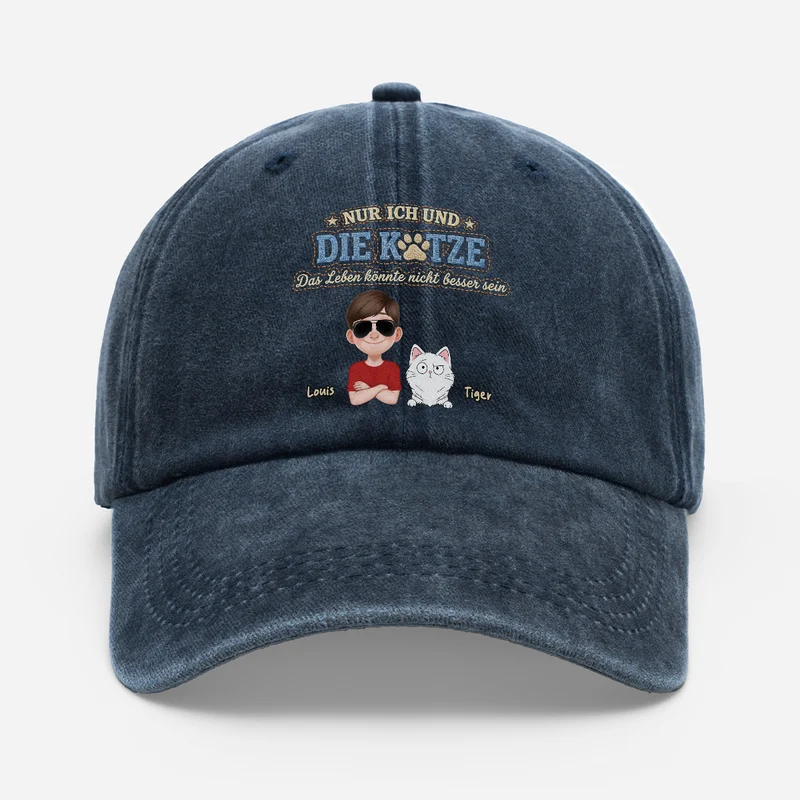 Nur Ich Und Die Katzen Das Leben Könnte Nicht Besser Sein - Personalisiertes Geschenk | Washed Cap