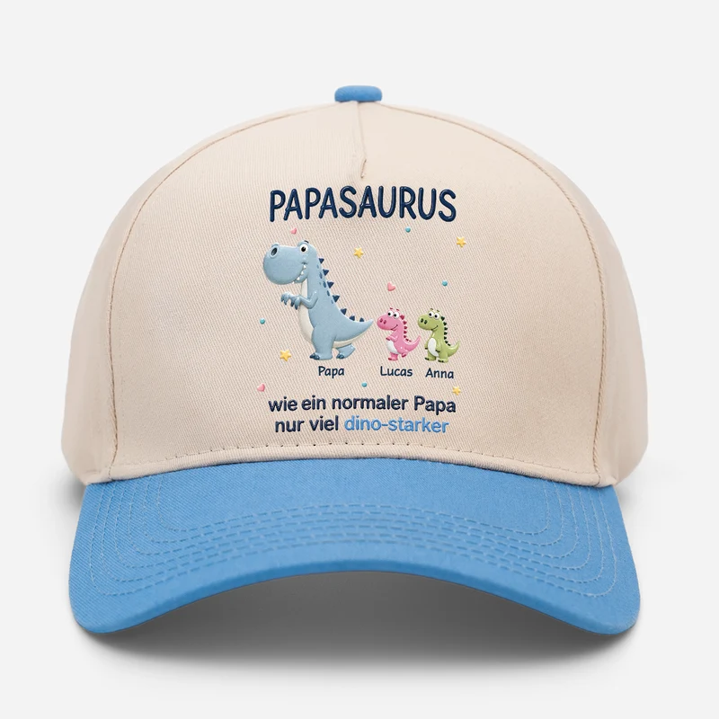 [3D-Optik] Papasaurus Mamasaurus - Personalisiertes Geschenk | Baseball Cap Papa Mama Dino