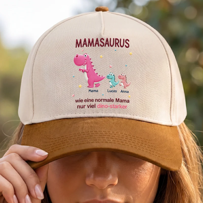 [3D-Optik] Papasaurus Mamasaurus - Personalisiertes Geschenk | Baseball Cap Papa Mama Dino