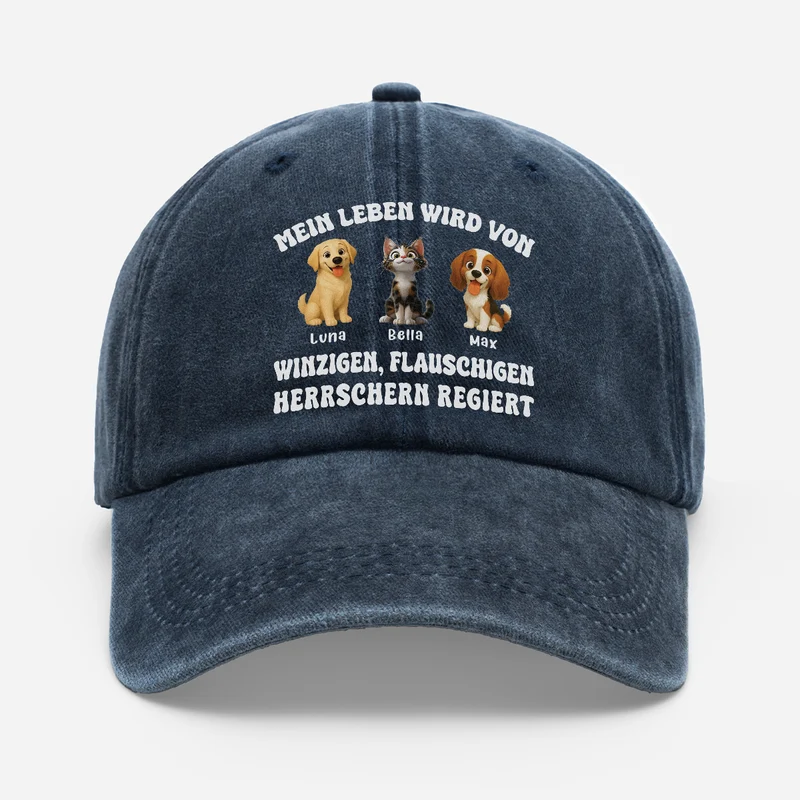 Mein Leben Wird Von Winzigen Flauschigen Herrschern Regiert - Personalisierte Geschenke Katze | Washed Cap