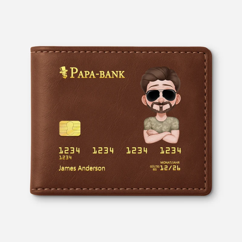 [3D-Optik] Papa-Bank - Personalisierte Geschenke Herren | Portemonnaie Papa/Opa