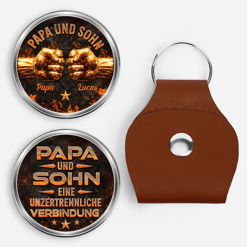 [3D-Optik] Ein Unzertrennliches Band - Personalisiertes Geschenk | Pocket Hug Schlüsselanhänger Papa Opa Faust Flamme