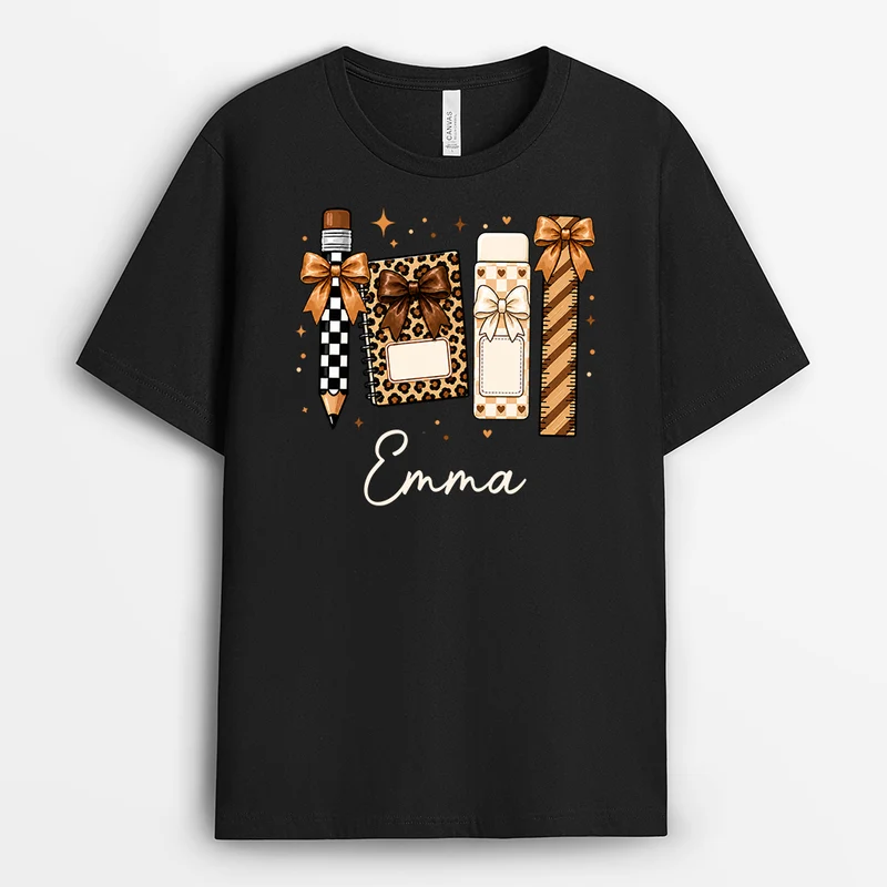 Utensilien Geschenkschleife Leopardenmuster - Personalisierte Geschenke Lehrerin | T Shirt