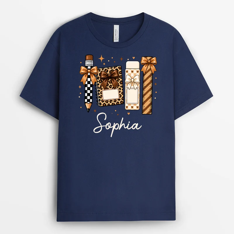 Utensilien Geschenkschleife Leopardenmuster - Personalisierte Geschenke Lehrerin | T Shirt