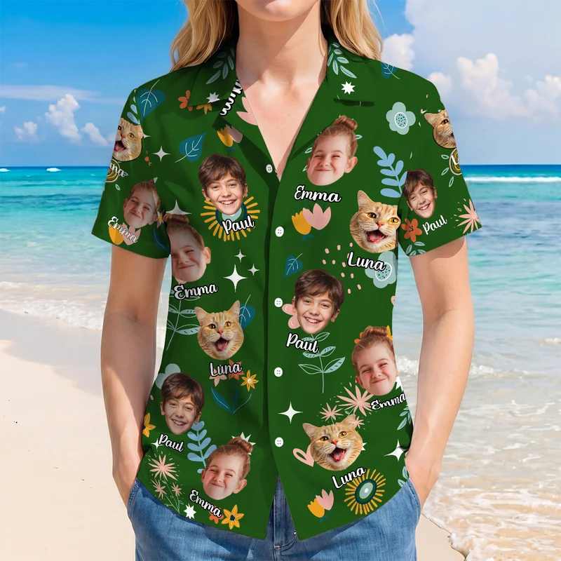 Hawaiihemd Mit Mehreren Gesichtern Blumen - Personalisierte Geschenke Foto | Hawaiihemd Frauen Männer