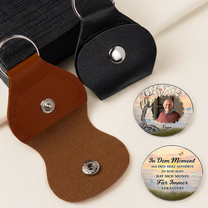 In Dem Moment Als Dein Herz Aufhörte Zu Schlagen - Personalisierte Trauergeschenk | Pocket Hug Schlüsselanhänger Foto Papa Mama
