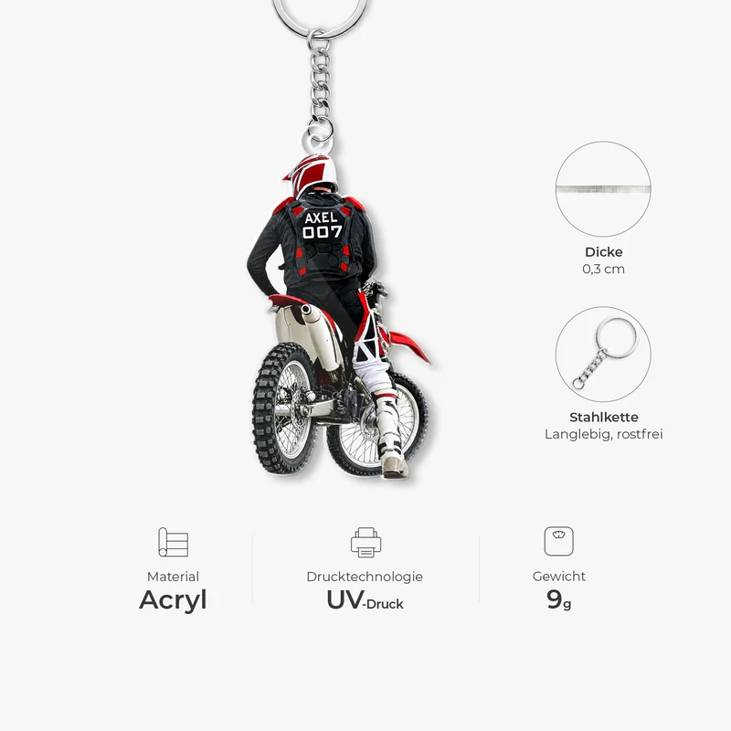 [3D-Optik] Motocross Dirt Bike - Personalisiertes Geschenk | Acryl Schlüsselanhänger