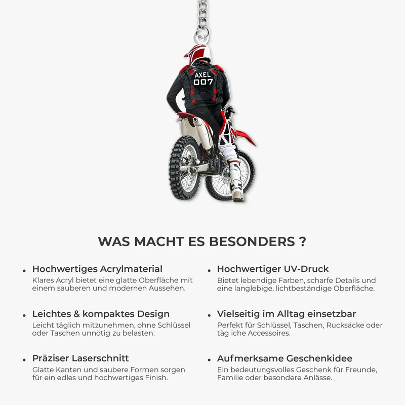 [3D-Optik] Motocross Dirt Bike - Personalisiertes Geschenk | Acryl Schlüsselanhänger