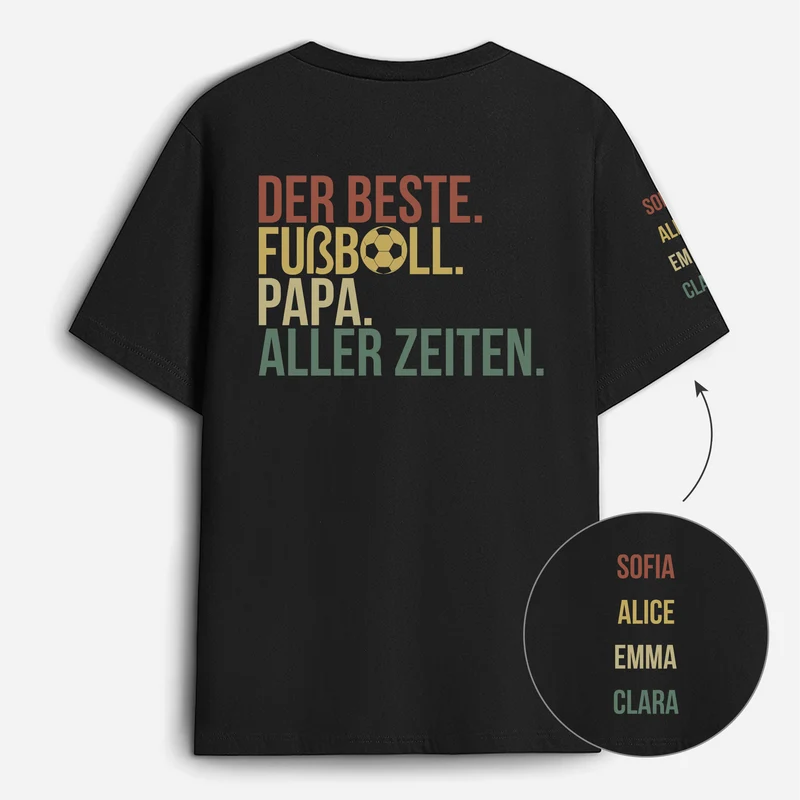 Der Beste Fußball-Papa Aller Zeiten - Personalisiertes Geschenk | T-Shirt Mit Rücken- Und Ärmelprint Papa Opa