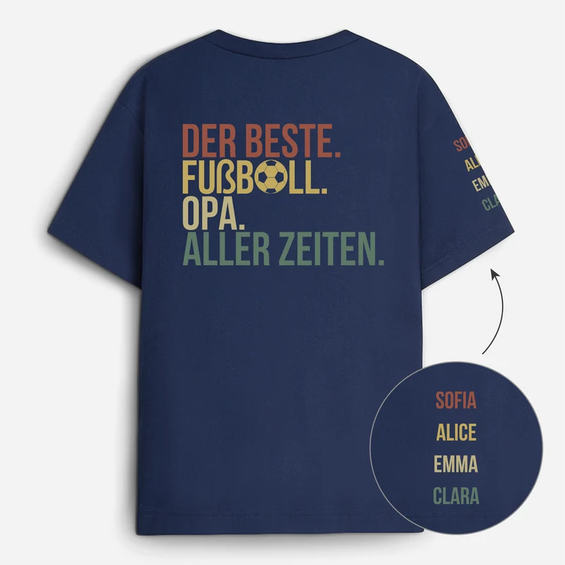 Der Beste Fußball-Papa Aller Zeiten - Personalisiertes Geschenk | T-Shirt Mit Rücken- Und Ärmelprint Papa Opa