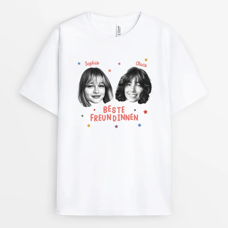 Beste Freunde - Personalisiertes T Shirt Bedrucken Gesicht Freundin Weiß