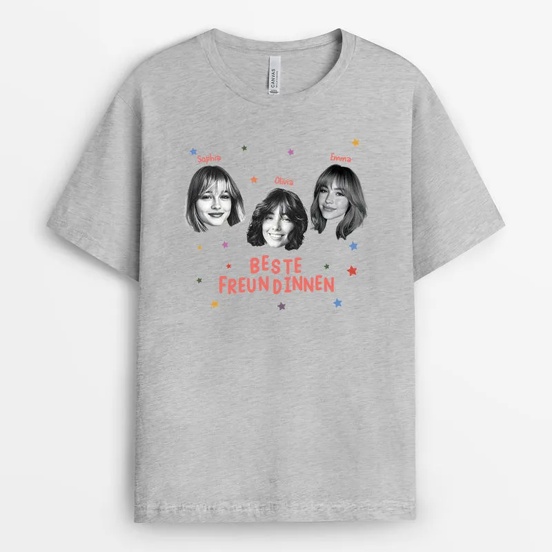 Beste Freunde - Personalisiertes T Shirt Bedrucken Gesicht Freundin Weiß
