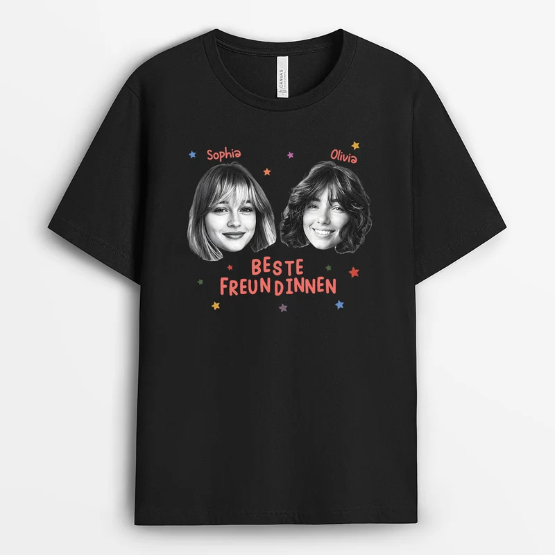 Beste Freunde - Personalisiertes Geschenk | T Shirt Bedrucken Gesicht Freundin Schwarz