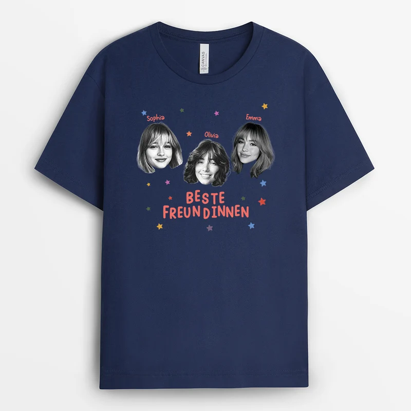 Beste Freunde - Personalisiertes Geschenk | T Shirt Bedrucken Gesicht Freundin Schwarz