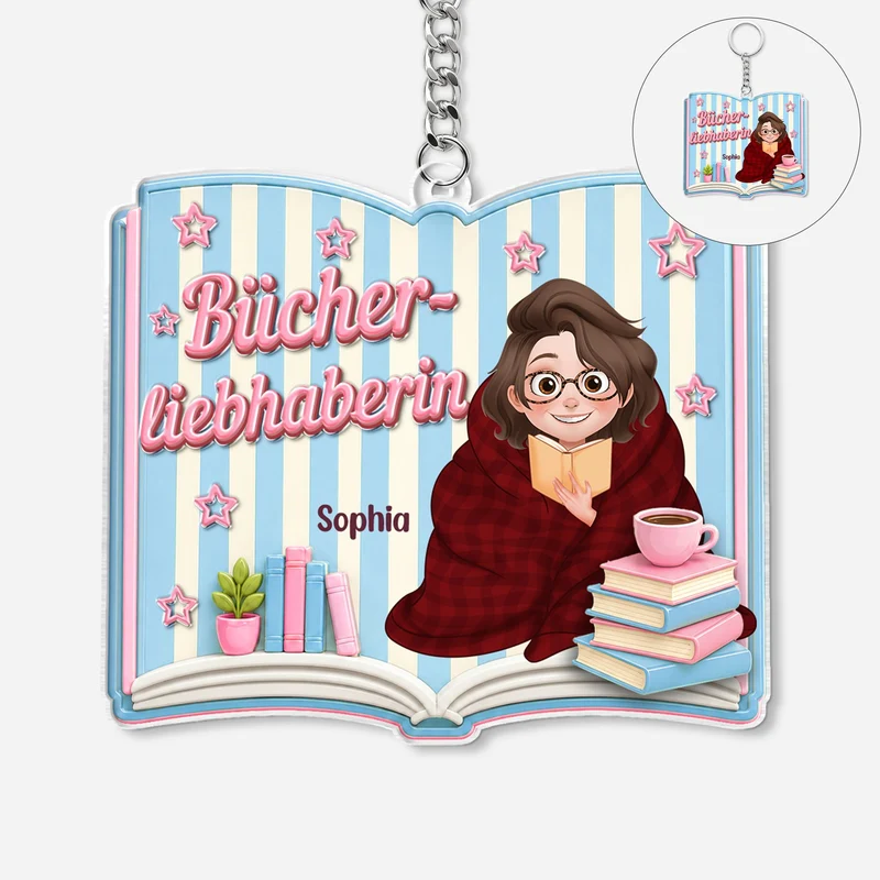 [3D-Optik] Bücherliebhaberin - Personalisierte Geschenke Für Leseratten Frauen Männer | Acryl Schlüsselanhänger