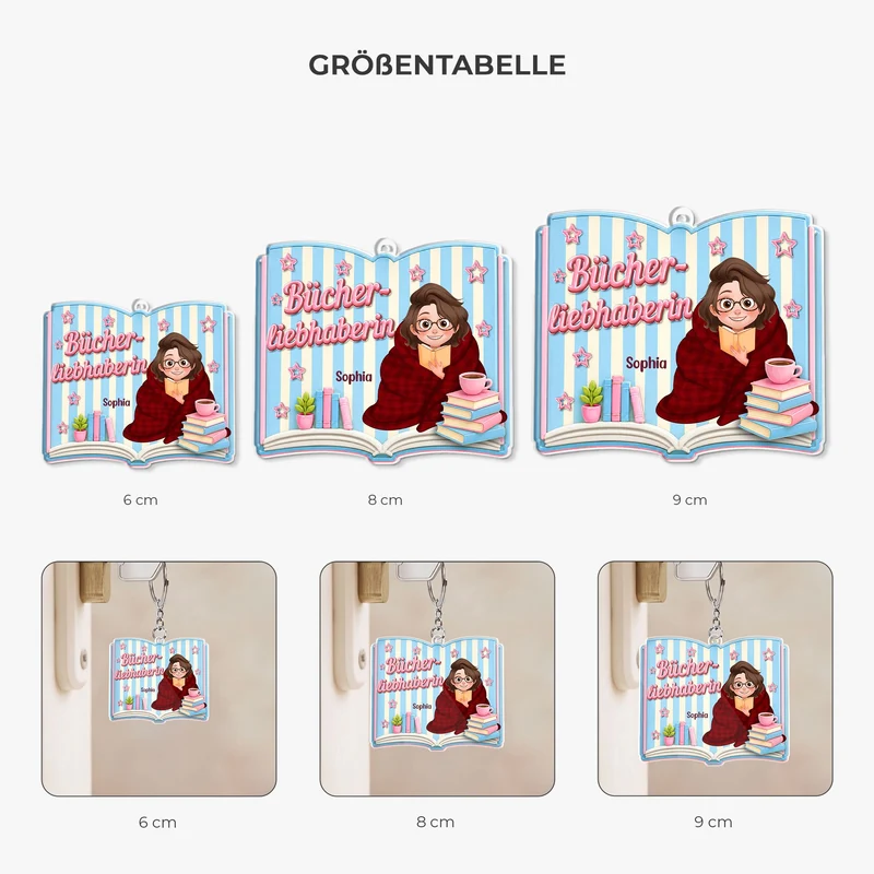 [3D-Optik] Bücherliebhaberin - Personalisierte Geschenke Für Leseratten Frauen Männer | Acryl Schlüsselanhänger