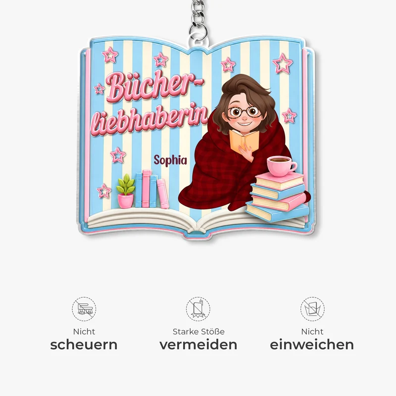[3D-Optik] Bücherliebhaberin - Personalisierte Geschenke Für Leseratten Frauen Männer | Acryl Schlüsselanhänger