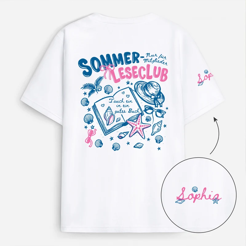 Sommer-Leseclub Tauch Ein In Ein Gutes Buch - Personalisiertes Geschenk | T-Shirt Mit Rücken- Und Ärmelprint Männer Frauen