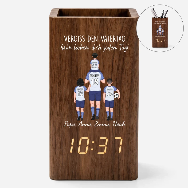 Scheiß Auf Den Vatertag Muttertag Wir Lieben Dich Jeden Tag - Personalisiertes Geschenk | Stiftehalter Mit Uhr Papa Mama Fußball