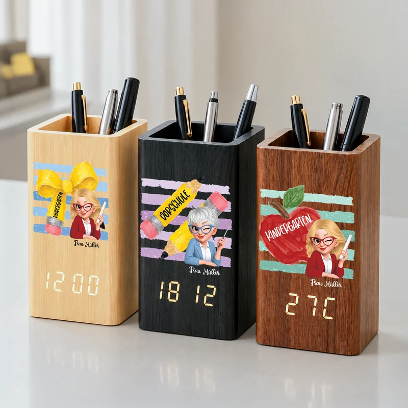 Kindergarten Geschenkschleife Bleistift - Personalisierte Geschenke Lehrerin | Stiftehalter Mit Uhr