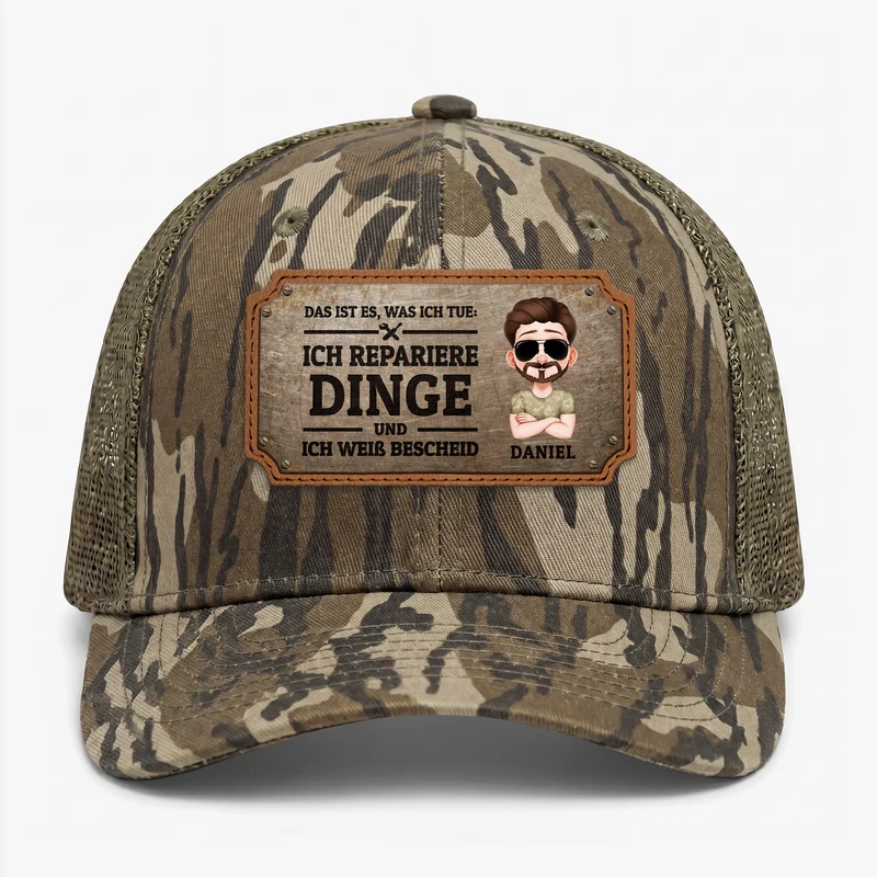 Ich Repariere Dinge Und Ich Weiß Bescheid - Personalisiertes Geschenk | Cap Mit Lederpatch Papa Opa