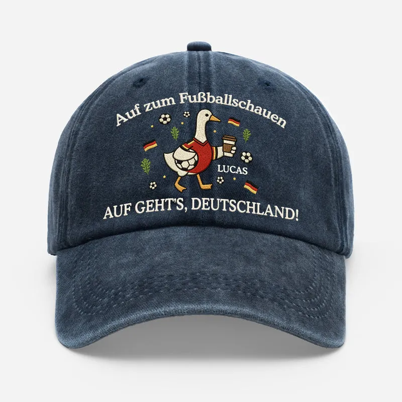 Auf Zum Fußballschauen Auf Geht's Deutschland - Personalisiertes Geschenk | Fussball Washed Cap