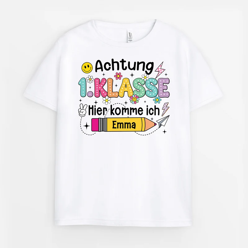 Achtung Hier Komme Ich - Personalisierte Geschenke Kinder | T-Shirts Schulkind Bleistift