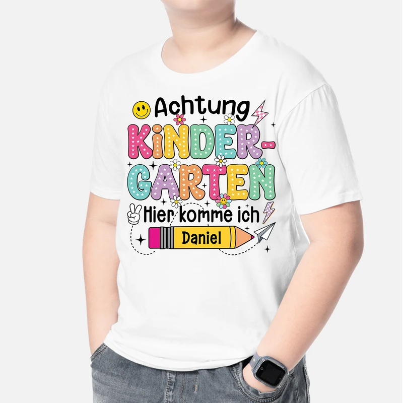 Achtung Hier Komme Ich - Personalisierte Geschenke Kinder | T-Shirts Schulkind Bleistift