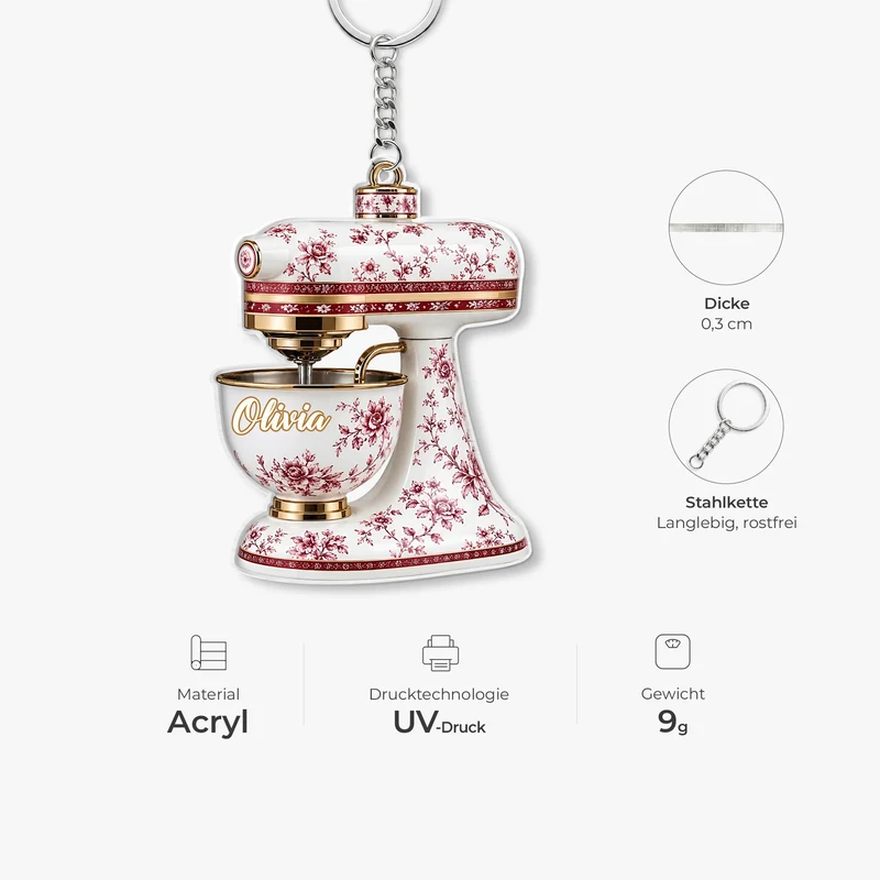 [3D-Optik] Rührgerät Küche - Personalisierte Geschenke Für Frauen | Acryl Schlüsselanhänger