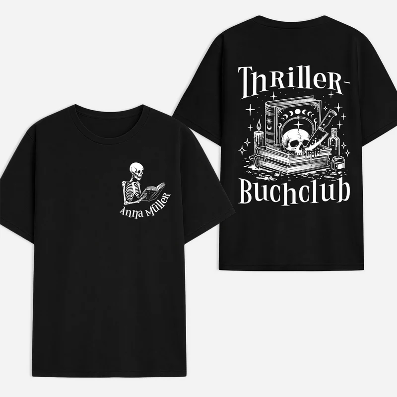 Thriller-Buchclub - Personalisiertes Geschenk | T Shirt Bedrucken Beidseitig Damen Männer