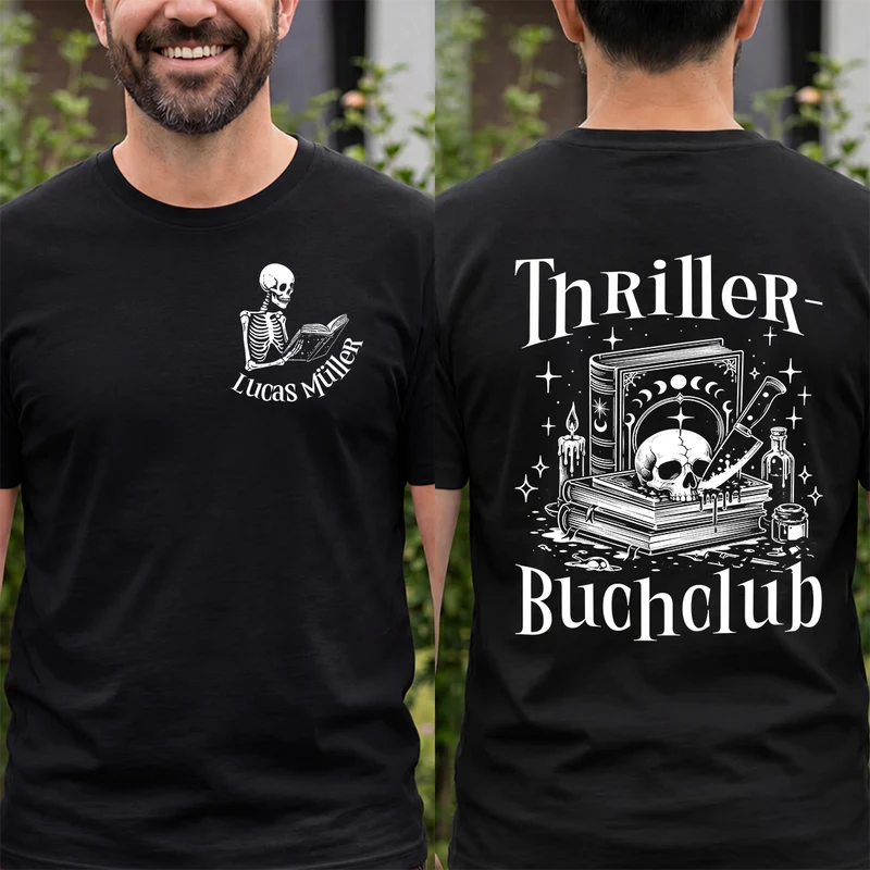 Thriller-Buchclub - Personalisiertes Geschenk | T Shirt Bedrucken Beidseitig Damen Männer