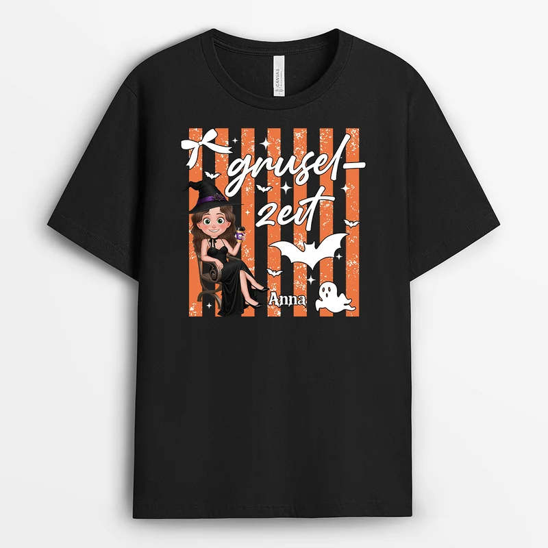 Gruselzeit - Personalisiertes Geschenk | Shirt Halloween Schwarz Cartoon