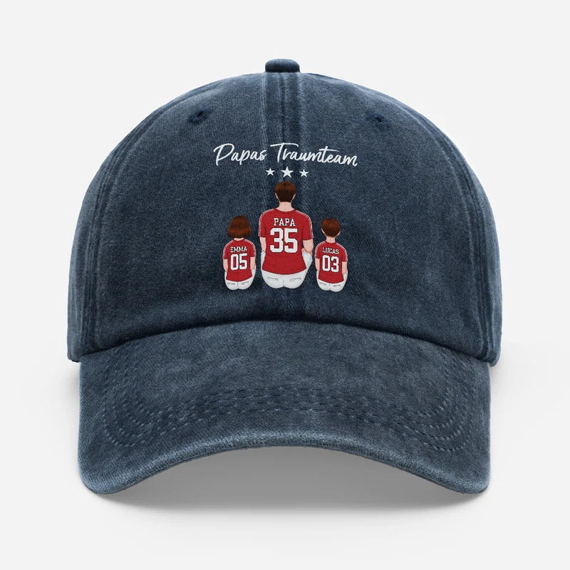 Papas Dreamteam Fußball - Personalisiertes Geschenk | Washed Cap Papa Opa